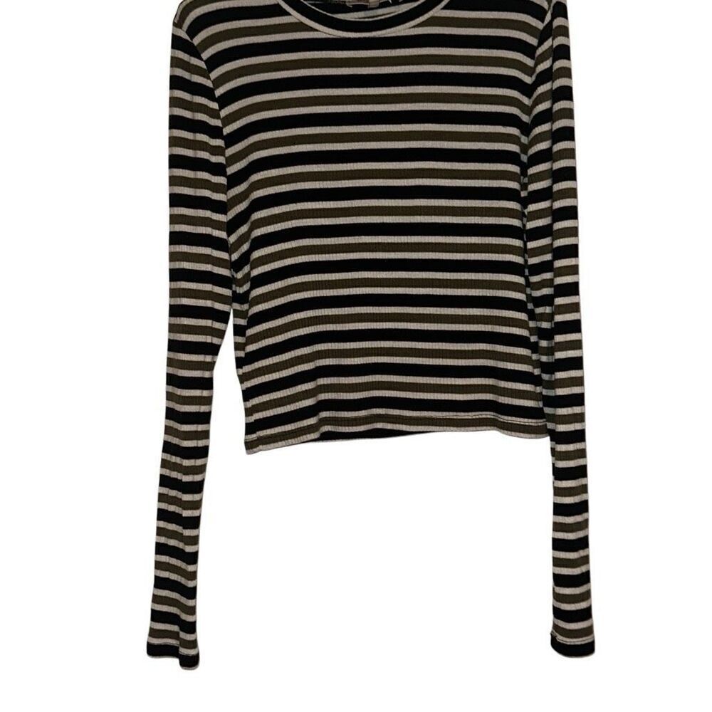 BCBGenaration Multicolor Striped Ribbed Crew Neck Long Sleeve Top Ladies Medium